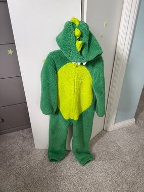 Green Dino Plush Kids One-Piece Hoodie Romper